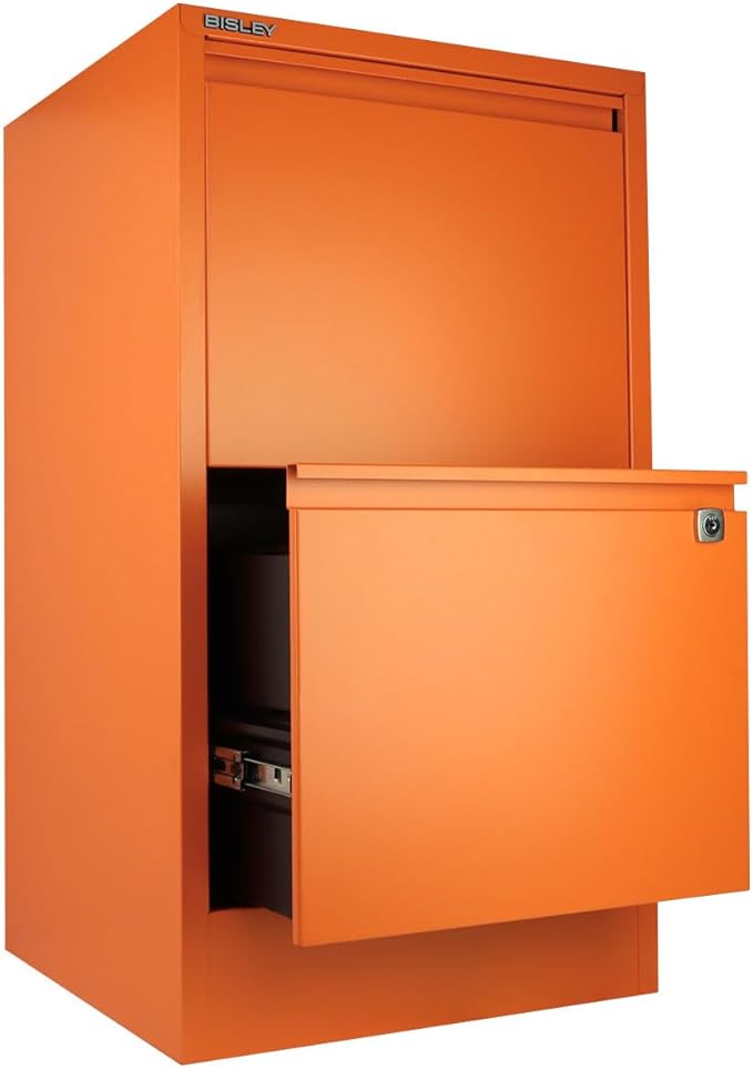 2-Drawer Flush Front Vertical File Cabinet - Bisley Orange, 2 Hanging File Drawers, Powder-Coated Steel, Locking Drawers by Bisley