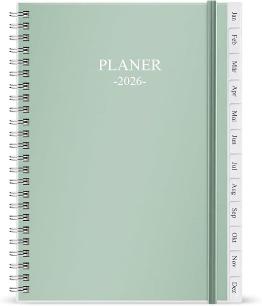2026 Planner - Monthly Planner Runs January 2026 to December 2026, 6.25" x 8.25", 12 Monthly Tabs, 14 Notes Page, Inner Pocket, Flexible Cover with Twin-Wire Binding, Planners 2026, Green