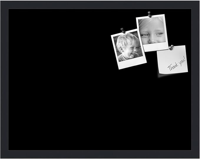 PinPix 22x17 Inch Cork Bulletin Board. This Decorative Framed Pin Board Comes with Solid Black Design and a Satin Black Frame. Ideal for Home Office Decor or Message Board (PinPix-622)