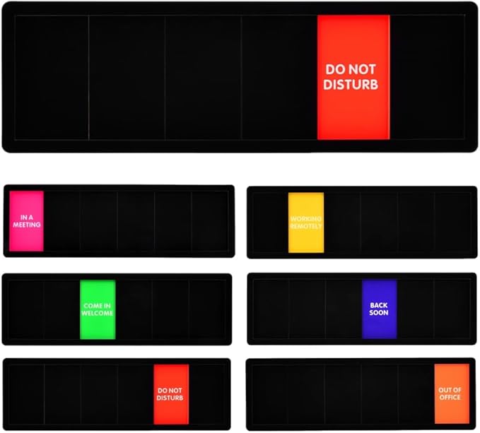 Kichwit Office Door Sign, Do Not Disturb, Out of Office, Come in Welcome, Working Remotely, In a Meeting, Back Soon, Privacy Sign for Offices or Home, 9.8" x 3.2", Black