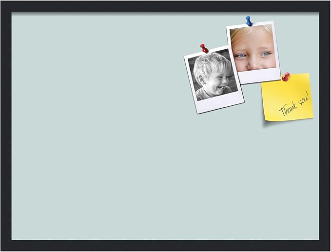 PinPix 27x20 Inch Cork Bulletin Board. This Decorative Framed Pin Board Comes with Soft Blue Design and a Satin Black Frame. Ideal for Home Office Decor or Message Board (PinPix-1814)