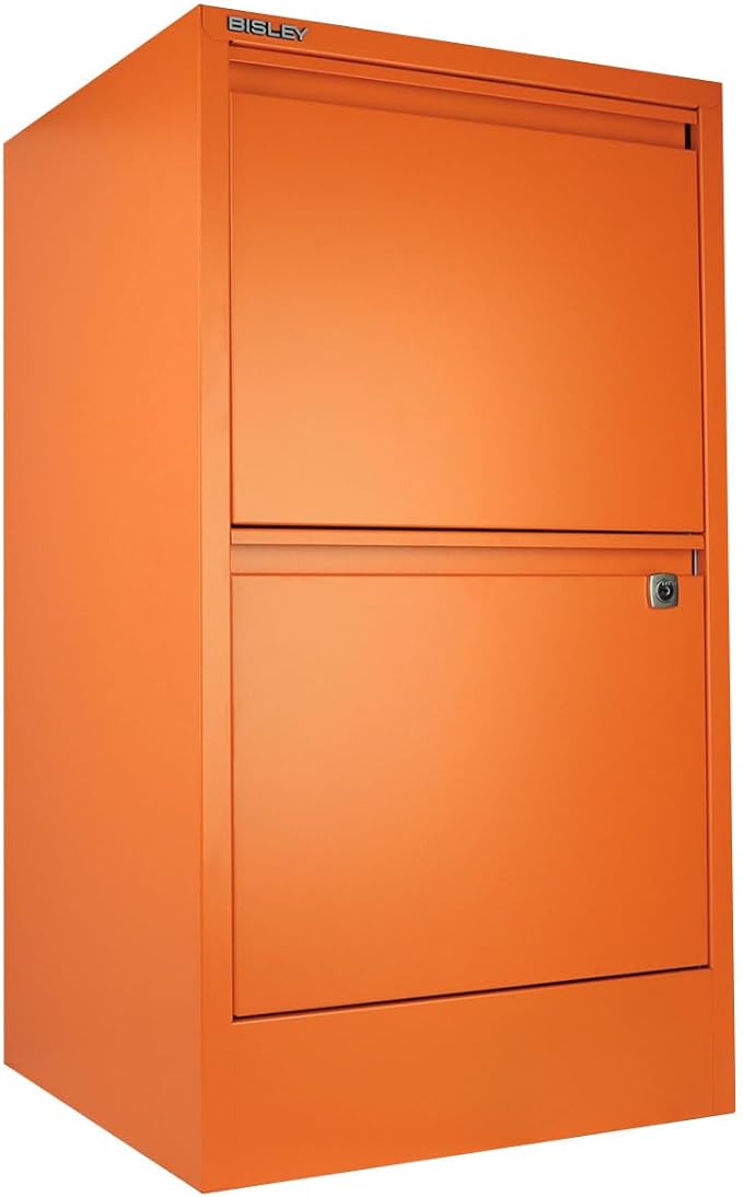 2-Drawer Flush Front Vertical File Cabinet - Bisley Orange, 2 Hanging File Drawers, Powder-Coated Steel, Locking Drawers by Bisley