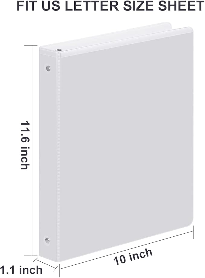 3 Ring Binder 1/2 Inch, ViVin Sturdy 0.5"-Round Ring Binder with 2 Interior Pockets, Clear View Cover, PVC-Free, Fits 100 Sheets of 8.5'' x 11'' Paper, Office Home School (12 Pack, White)