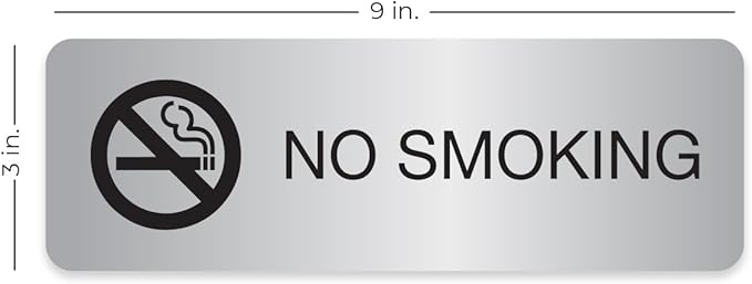 No Smoking Silver Sign/Small Business Restaurant Office School Smoking Prohibited Notice / 3" x 9" Flat Easy Adhesive Door And Wall Mount/Made In The USA