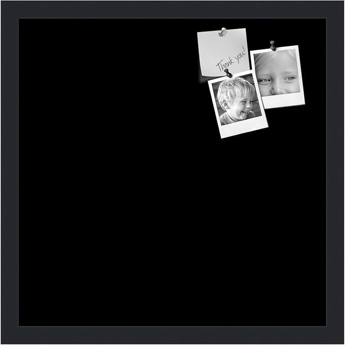PinPix 17x17 Inch Cork Bulletin Board. This Decorative Framed Pin Board Comes with Solid Black Design and a Satin Black Frame. Ideal for Home Office Decor or Message Board (PinPix-622)