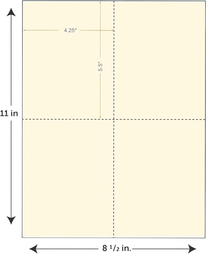 Limited Papers (TM) 8.5x11 Perforated Paper, 20/50 Pound, 75 GSM, Variety of Perforation Sizes and Colors, for Forms, Tickets, Postcards, Business Cards. (Grey, 4 up – 1 Hor. & 1 Ver.)