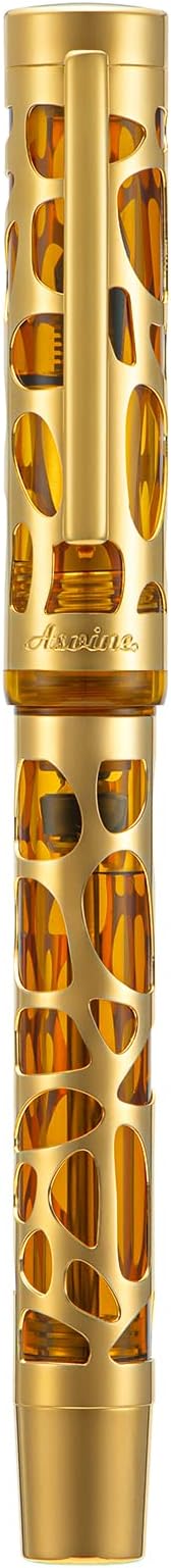 Asvine V169 Vacuum Filling Fountain Pen Iridium Fine Nib, Water Drop Skeleton Gold Trim Transparent Coffee Acrylic Pen Case Set