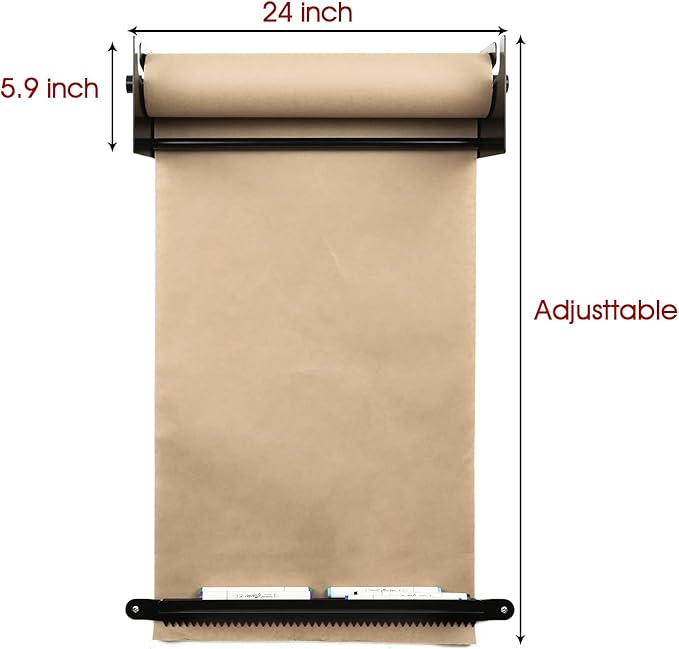 24" Kraft Paper Dispenser Wall Mount，Butcher Paper Dispenser，Paper Roll Cutter to Do Lists,Ideal for Home,Office Wall Paper Holder with Serrated Edge Cut Bar-Black