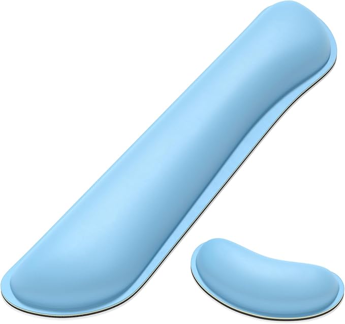 Dapesuom Keyboard Wrist Rest Set, Cute PU Leather Wrist Cushion for Computer Keyboard and Mousepad, Memory Foam Mouse Pad Rests Support with Non-Slip Base for Typing Pain Relief, Laptop, Sky Blue