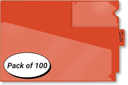 Doctor Stuff - Center Tab Vinyl Out Guides, Diagonal Cut Front Pocket, Top Charge Out Slip Pocket, Plastic File Folder, Letter Size 9" x 13-1/4", Orange, 100/Box