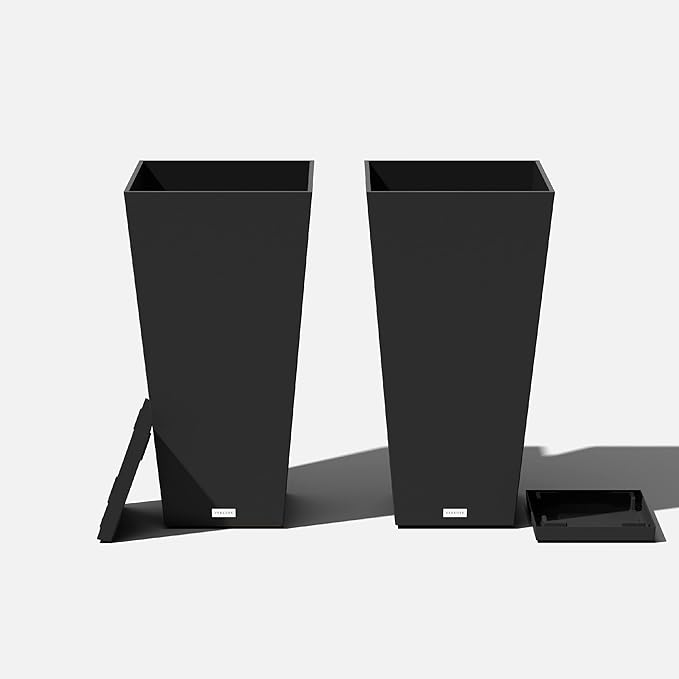 Veradek V-Resin Indoor/Outdoor Taper Planter (Black, 30 inch - 2 Pack with 2 Saucer Trays)