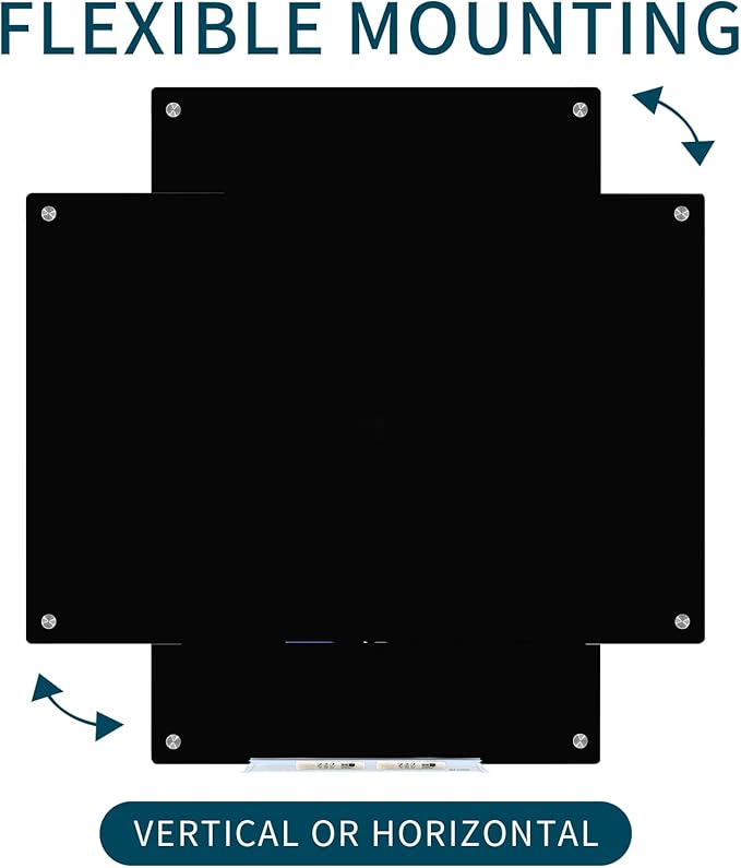 Magnetic Whiteboard, Black Dry Erase Board 4' x 3', Tempered Glass White Board Frameless, Home School Supplies or Home Office Decor with Magnets, Markers, Eraser, Marker Tray