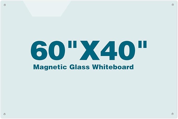 Glass Magnetic Dry Erase Board 60"x40" Frameless Wall Mounted Glass Whiteboard for Wall, Magnetic White glassboard 60"x40" for Office, Home & School