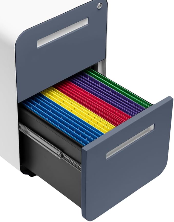 Laura Davidson Furniture Stockpile 2 Drawer Mobile File Cabinet with Lock - Under Desk Metal Filing Cabinet, Legal/Letter File Folders, Wheels and Stationary Feet, Pre-Assembled, Coastal Blue