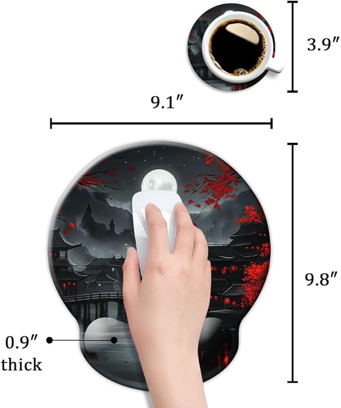 Ergo Comfort Gel Wrist Rest Mouse Pad-Ergonomic Office Mousepad with Wrist Support-Non-Slip, Design Desk Accessories Mat for Home&Game Decor Full Moon