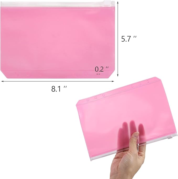 24Pcs A5 Binder Pockets 6 Holes Zipper Binder Pouch for Cash,ID Card,Credit Card, 8 Colors