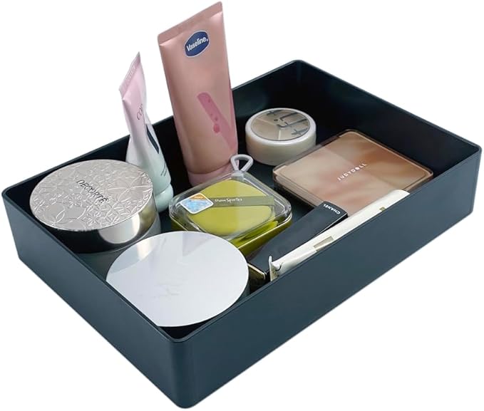 Amazon Basics Rectangular Plastic Desk Organizer with Storage Trays, Accessory Tray, 9.4 x 6.7 x 2 inch, Black, 1 Pack