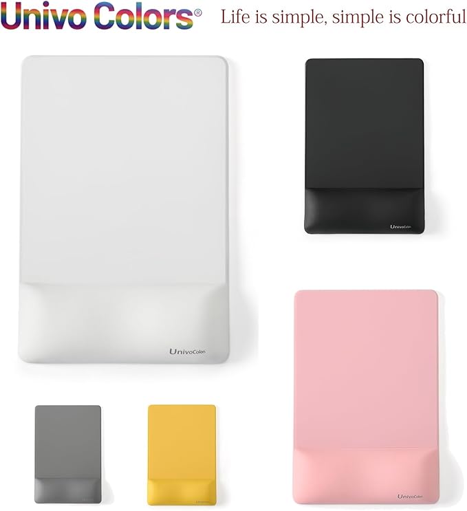 UnivoColors Design-Wave Wrist Rest Mouce Pad,PE Mouse Sliding Panel+Artificial Sheepskin+Memory Foam+Ergonomic+Anti-Slip Gel,Resilience Support During Work and Gaming,Mouce Accessory,White