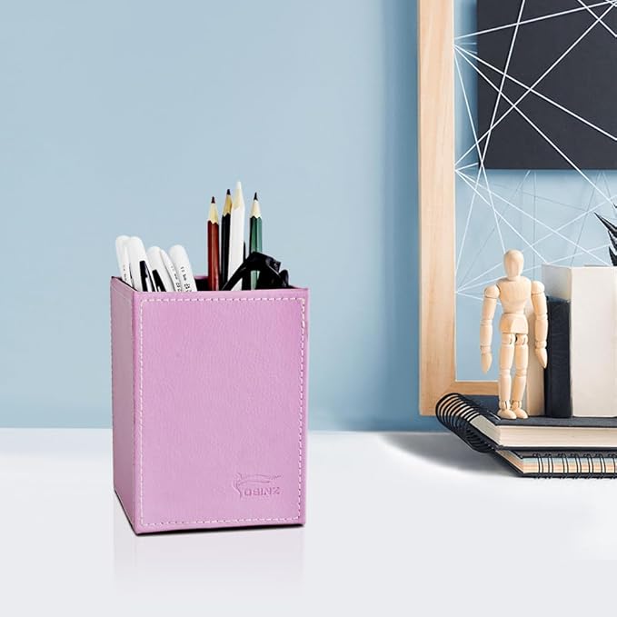 Pen Pencil Holder Cup Container PU Leather Desk Organizer Stand Decor Brush Scissor Holder Decoration Office Desk Home School