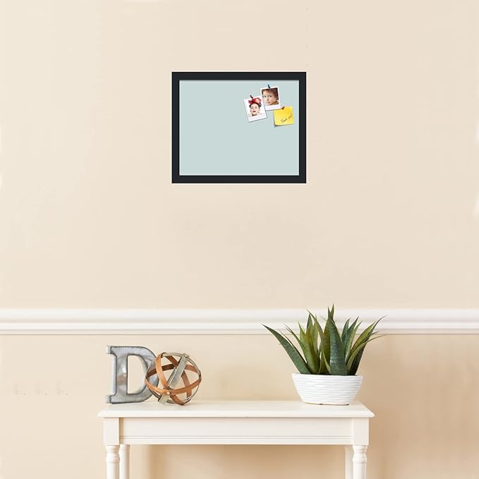 PinPix 15x12 Inch Cork Bulletin Board. This Decorative Framed Pin Board Comes with Soft Blue Design and a Satin Black Frame. Ideal for Home Office Decor or Message Board (PinPix-1814)