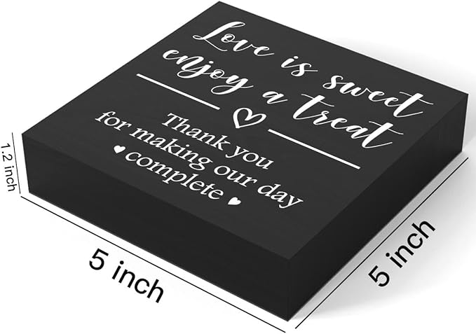 Love is Sweet Enjoy a Treat Wooden Box Sign Decorative Wedding Party Dessert Table Wood Box Sign Home Decor Rustic Square Desk Decor Sign for Shelf 5 x 5 Inches-502