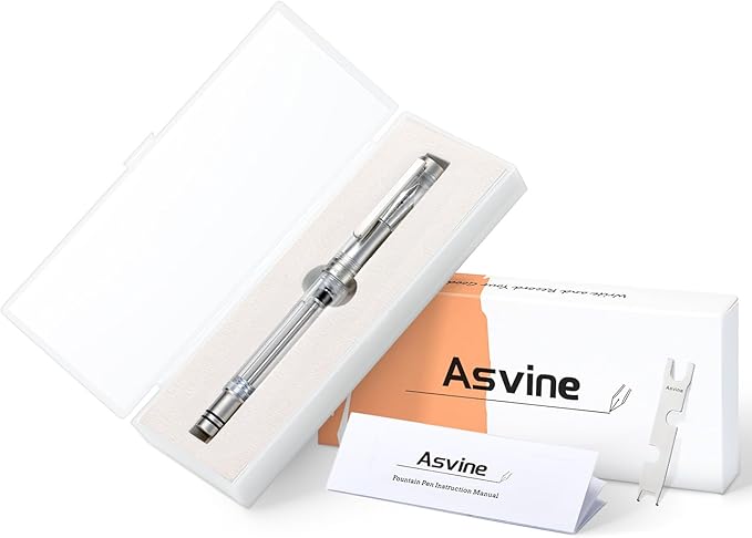 Asvine V200 Titanium Fountain Pen Vacuum Filling, Germany Bock Fine Point Clear Transparent Acrylic Smooth Writing Pen Case