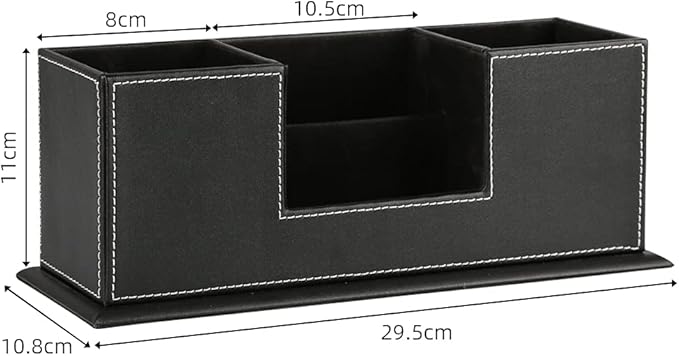 KINGFOM Office Supplies Desk Organizer PU Leather Storage Box 4 Divided Compartments for Pen Business Card Remote Control Mobile Phone Cosmetics Collection Holder (Black)