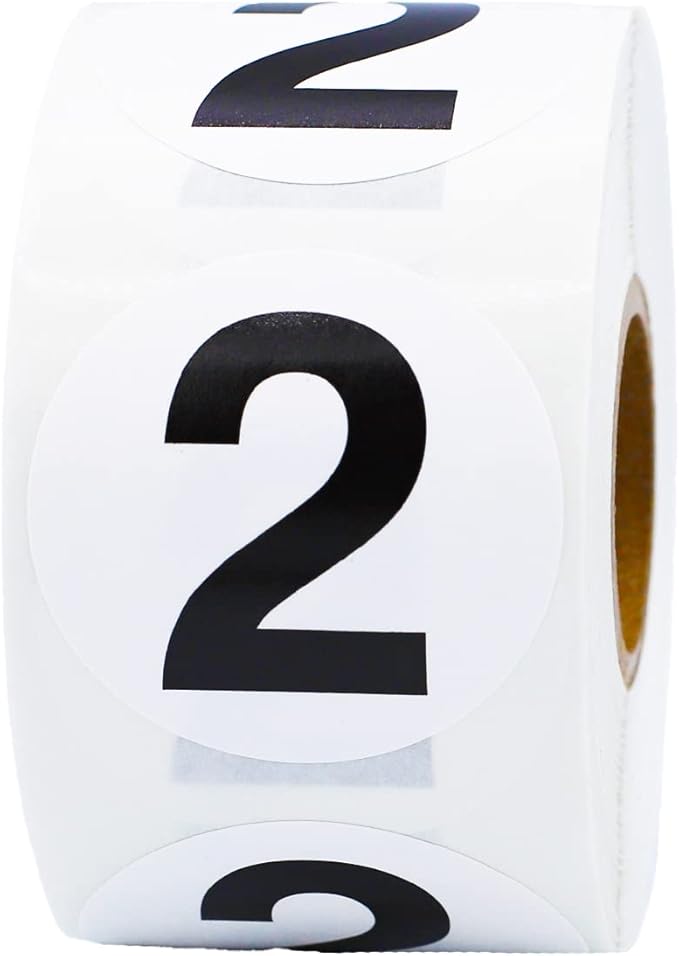 Black Number 2 Circle Stickers, 1.5 Inch Round Adhesive Labels, 500 Stickers Per Roll for Inventory Organization, Bins, Retail, Classrooms, and More – Made in The USA