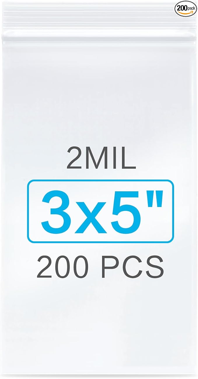 200pcs 3 x 5 inch Plastic Bags, 2 mil Jewelry Bags, Clear Small Zip Bag, Resealable Zip Bag for Small Business, Storage, Candy