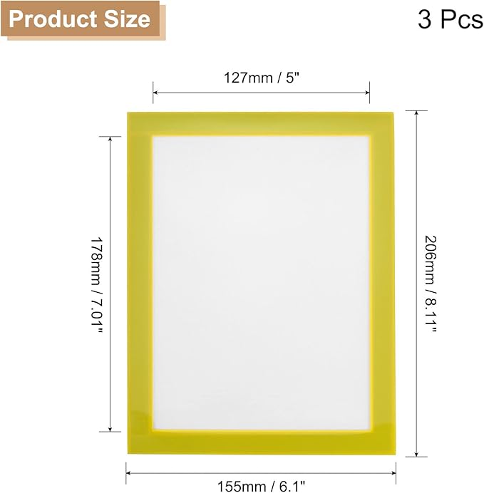 uxcell 3 Pcs Magnetic Sign Holder, 5" x 7" Self-Adhesive Magnetic Wall Signs Holder Magnetic Picture Frame Document Holder for Home Office Wall Window Displays, Yellow