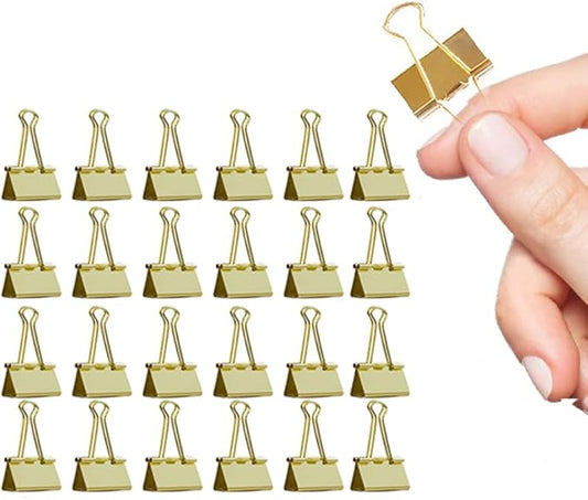 Medium Binder Clips Width 1.25 Inch Capacity 0.6 Inch Gold 24 PCS, Binder Clips 32mm for Teacher School Office and Business