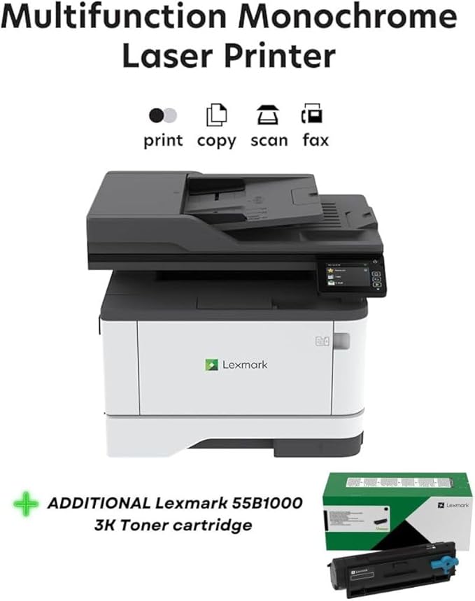 LEXMARK MX431adn Laser Multifunction Printer - Monochrome (29S0200) Bundle with 55B1000 Black 3K Yield Toner Cartridge