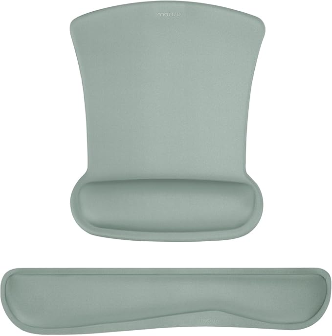 MOSISO Wrist Rest Support for Mouse Pad & Keyboard Set, Ergonomic Mousepad Non-Slip Base Home/Office Pain Relief & Easy Typing Cushion with Neoprene Cloth & Raised Memory Foam, Antique Green