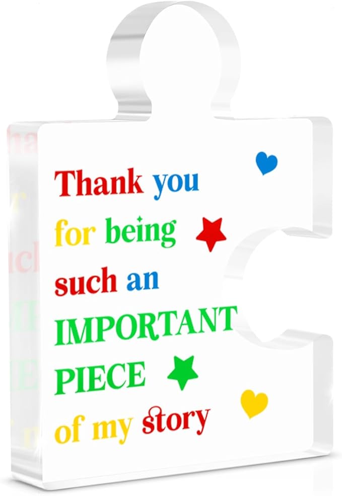 Teacher Appreciation Gifts for Women Men, Thank You Graduation Christmas Gift for Teachers Friends Classmate Novelty Daycare Teacher Gift Acrylic Puzzle Piece Desk Decorative Sign for Home Decor