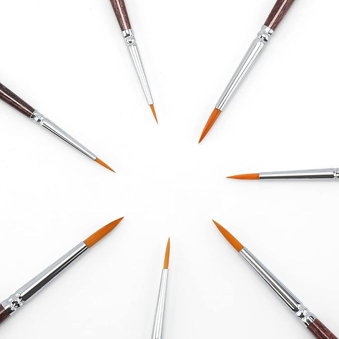 Transon Small Detail Paint Brushes 7pcs for Model Painting Acrylic, Gouache, Oil, Tempera and Face Painting