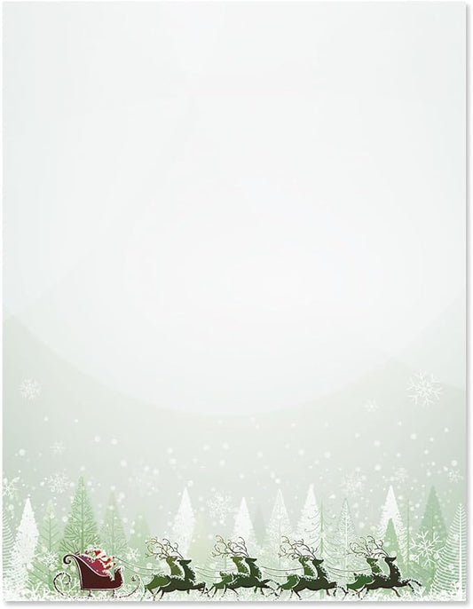 Santa’s on His Way Christmas Stationery - Holiday Letters, Computer Printer Paper, 25 Sheets, 8½ x 11 Inch, by Current