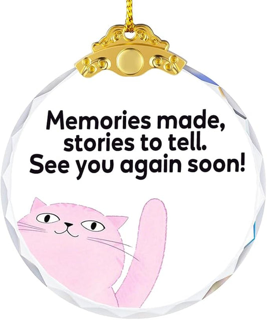 Pink Cat Memory Hanging Ornament, Farewell Keepsake, “Memories Made” Quote, Holiday & Home Decor Christmas Ornaments, Xmas Tree Gifts