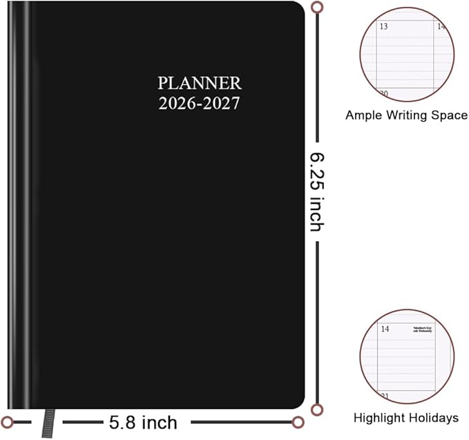 Planner 2026-2027 - 18 Months (Jan 2026 - Jun 2027) Agenda Planner 5.8" x 8.5", 2026-2027 Weekly & Monthly Planners with Hard Cover, Black