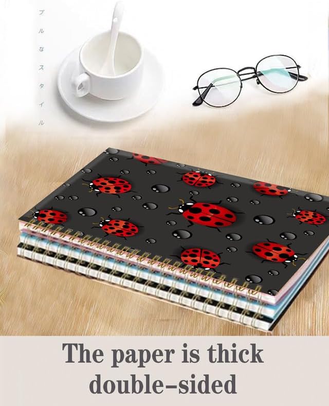 Spiral Journal Notebook,A5 Hardcover Lined Journals for Women Girl 6 x 8.3 in,120 Pages Thick Paper,Cute College Ruled Writing Notebook for Gifts Office Work School(Beautiful Red Ladybug)