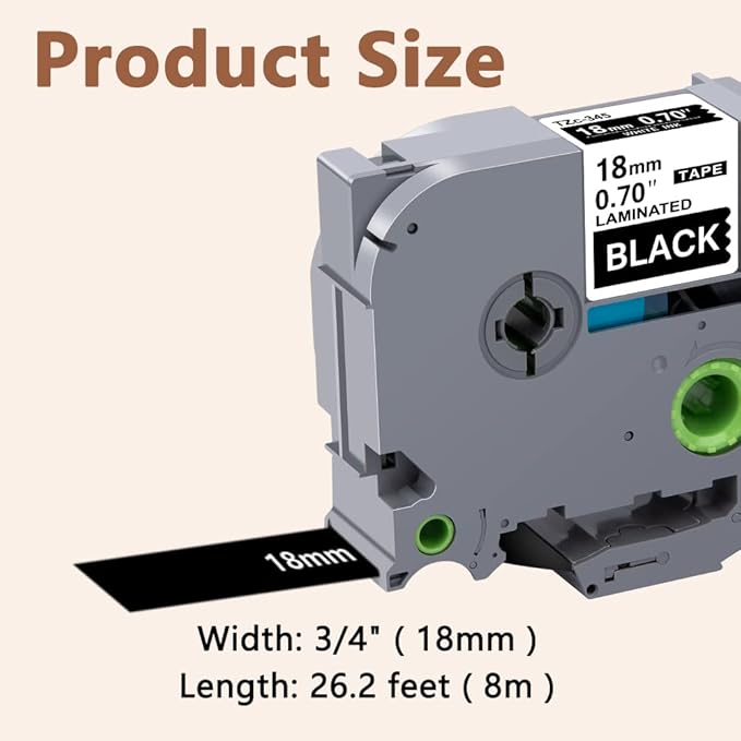 Hehua Tze Tz 18mm 0.7 Laminated Black Tape Compatible for Brother P-Touch TZe-345 TZe345 TZ-345 TZ345 Label for Ptouch PT D400 D600 D610 P710bt, 3/4'' x 26.2ft White on Black, 3 Pack