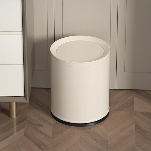 2.6 Gallon/10L Metal Trash Can with Swing Lid, Double Bucket,Round Waste Basket,Black,Modern,Elegant Garbage can,for Bathroom,Living Room,Kitchen,Office,Home,Bedroom(12L-White)
