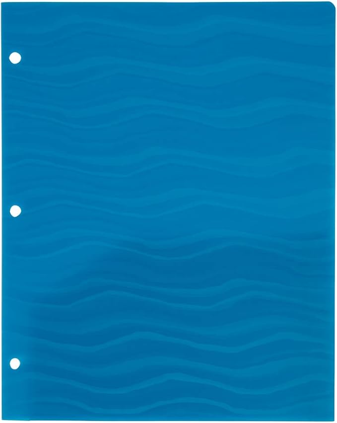 JAM PAPER Heavy Duty Plastic 3 Hole Punch Pocket Folders - Extra Tough School Folders - Assorted Wave Colors - 6/Pack