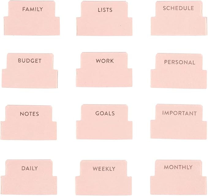 Vegan Leather Blush + Gold Foil Mini 12 Subject Label Adhesive Tabs for Folders, Pages. Organize Your Files, Books and Agenda's with These Sticky Folder Tabs - Erin Condren