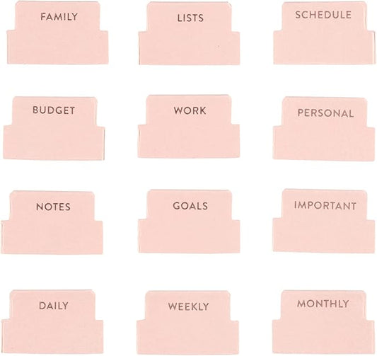 Vegan Leather Blush + Gold Foil Mini 12 Subject Label Adhesive Tabs for Folders, Pages. Organize Your Files, Books and Agenda's with These Sticky Folder Tabs - Erin Condren
