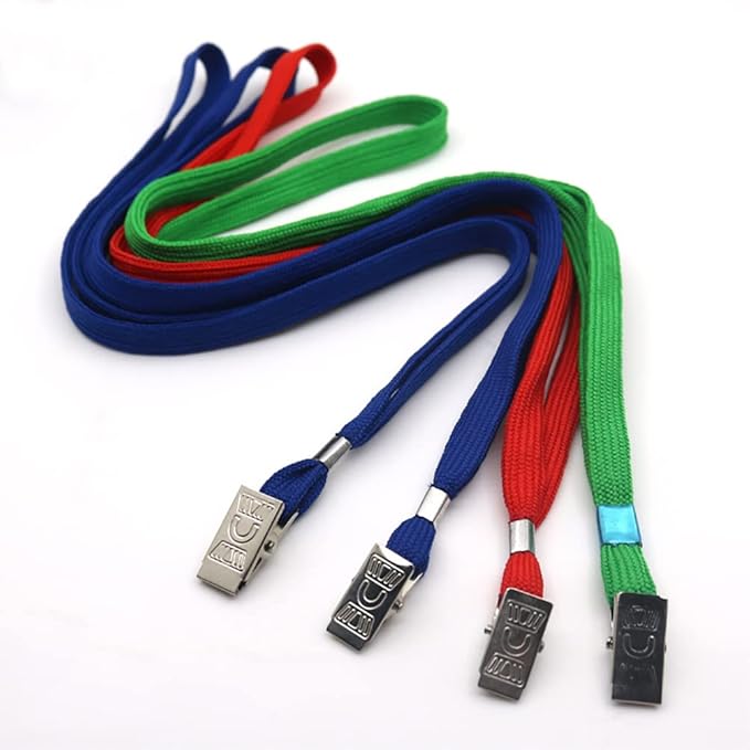 Beebel Lanyard 100 Pack Black Badge Lanyards Flat Lanyards Round 32" with Badge Clip