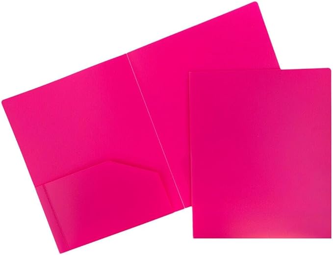 JAM PAPER Heavy Duty Plastic 2 Pocket Extra Tough School Folders - Fuchsia Hot Pink - Bulk 144/Box