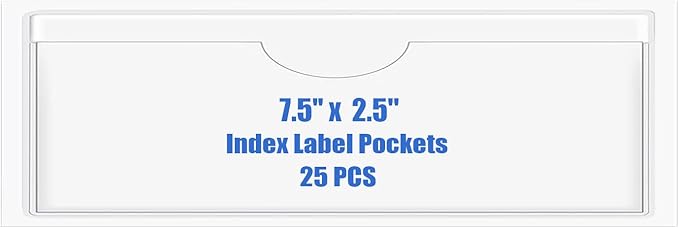 Origin-Joy 25 PCS Self-Adhesive Index Label Pockets, Clear Plastic Peel & Stick Card Holders with Top Open for Loading (7.5 x 2.5 inch)