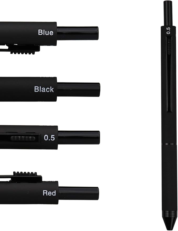 DUNBONG 4 in 1 Multicolor pen, Metal Cased Multifunction Pen, 0.5mm Mechanical Pencil, Red, Blue and Black, 1-Count (Black)