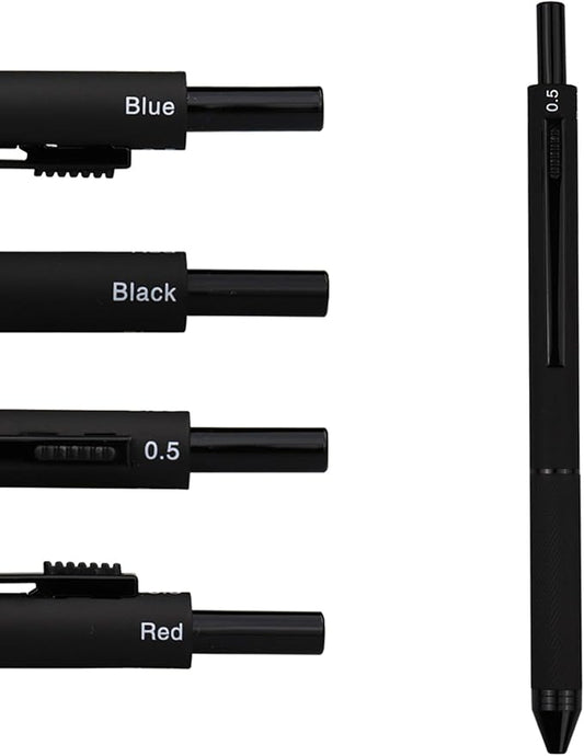 DUNBONG 4 in 1 Multicolor pen, Metal Cased Multifunction Pen, 0.5mm Mechanical Pencil, Red, Blue and Black, 1-Count (Black)