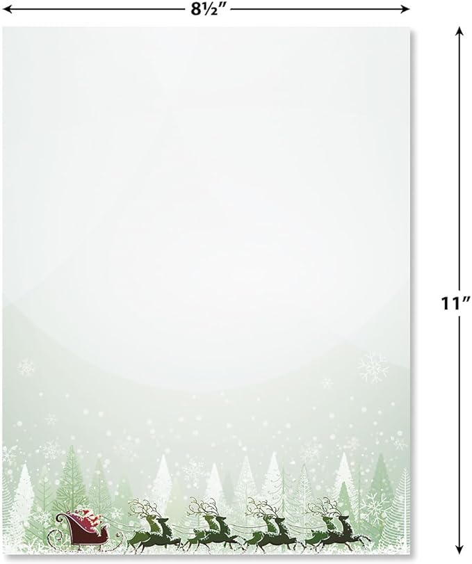 Santa’s on His Way Christmas Stationery - Holiday Letters, Computer Printer Paper, 25 Sheets, 8½ x 11 Inch, by Current